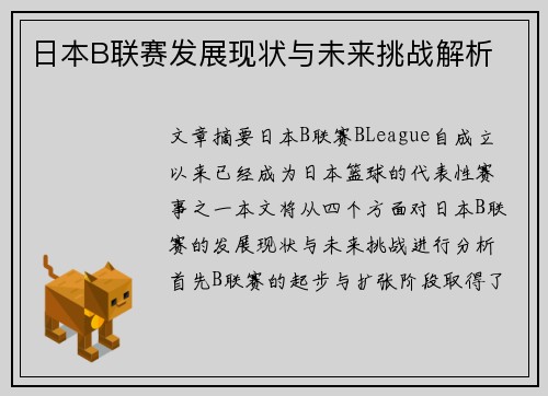 日本B联赛发展现状与未来挑战解析